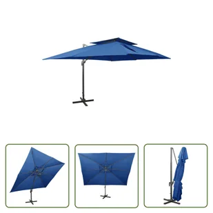 The Living Store Parasol wiszący z podwójną czaszą - 400x300 cm - niebieski - Parasol Wiszący - Parasole ogrodowe - miniaturka - grafika 1