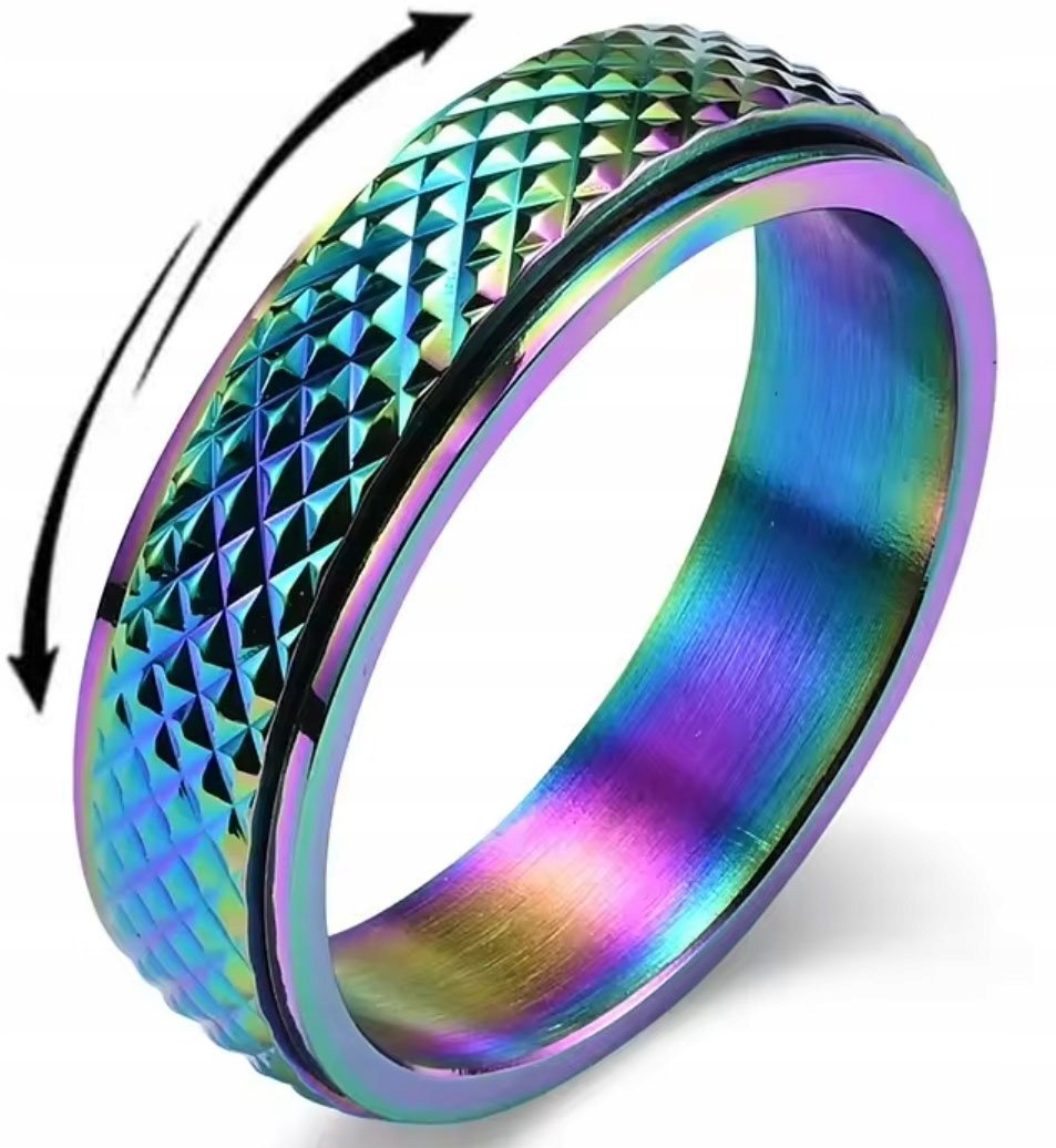 Pierścionek Kolorowy Antystresowy Anxiety Ring ze Stali Chirurgicznej Stres