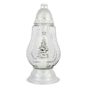 Lampiony i znicze - Duży Znicz Szklany Choinka 38 cm Srebrny DP675 Znicz z Aplikacją Choinką z Wkładem - miniaturka - grafika 1