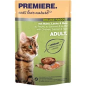 Mokra karma dla kotów - PREMIERE Cats Love Nature Deluxe Ragout z kurczakiem, łososiem i ryżem 96x100 g - miniaturka - grafika 1