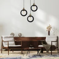 Lampy sufitowe - Nowoczesna lampa sufitowa plafon RING wisząca 3-punktowa industrialny design, loft, czarna z akcentami starego złota - miniaturka - grafika 1