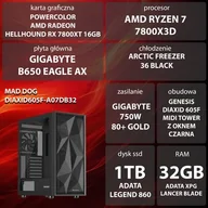 Zestawy komputerowe - Komputer MAD DOG DIAXID605F-A07DB32 R7-7800X3D 32GB RAM 1TB SSD Radeon RX7800XT Wi-Fi - miniaturka - grafika 1