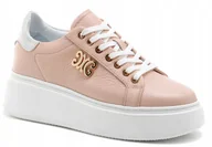 Półbuty damskie - RÓŻOWE PÓŁBUTY SNEAKERSY CARINII B8937-420 SKÓRA PLATFORMA MODNE R.36 - miniaturka - grafika 1