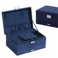 Pudełka i szkatułki - Kuferek Szkatułka Na Biżuterię Elegancki Organizer Prezent Granatowy F42 - miniaturka - grafika 1