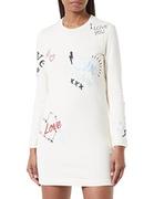 Sukienki - Love Moschino Damska sukienka o regularnym kroju z długim rękawem i emblematami, miłość i szkice, kremowy, 42 - miniaturka - grafika 1