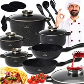 Zestawy garnków i patelni - ZESTAW GARNKÓW MARMUROWYCH PATELNIA GARNKI MARMURKOWE KOMPLET INDUKCJA/GAZ - miniaturka - grafika 1