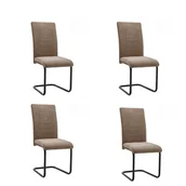 Krzesła - Pakiet 4 drewnianych krzeseł z wypełnieniem piankowym, tapicerowanych brązową tkaniną, nogi w kolorze czarnym, wymiary 43x49x102 cm - miniaturka - grafika 1