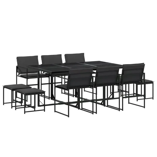 Zestaw mebli ogrodowych czarny 165 x 107 x 72 cm, 6 krzeseł, 4 stołki
