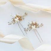 Ozdoby do włosów - Komplet wsuwek ślubnych złotych pozłacanych listki OZDOBA ślubna - miniaturka - grafika 1