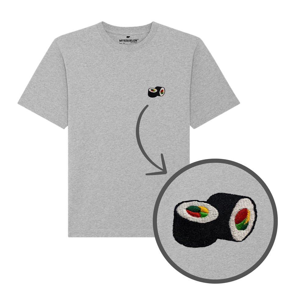 Haftowana koszulka - SUSHI - szary L