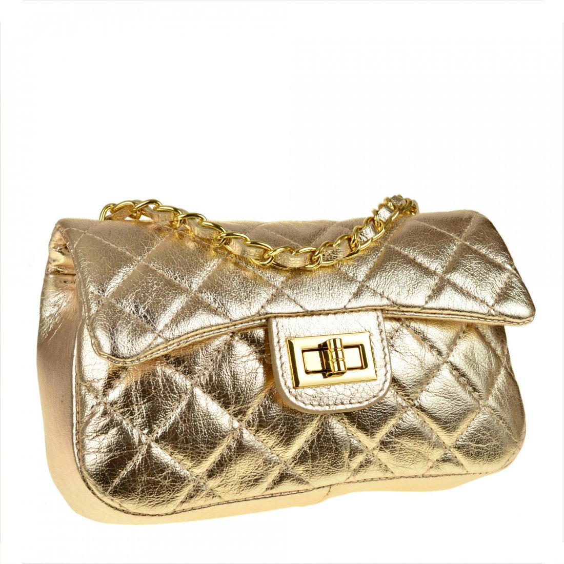 Śliczna pikowana torebka wizytowa złota skóra nat.