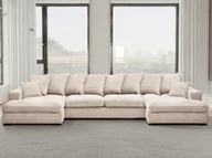 Narożniki - Sofa w kształcie U GABON narożnik z funkcją spania tkanina Zoom kremowy - miniaturka - grafika 1