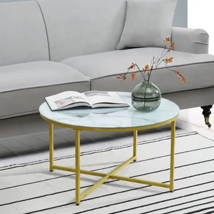 Stolik kawowy Uppvidinge stolik boczny 45x80cm stolik do salonu okrągły marmur, biały / złoty - Ławy i stoliki kawowe - miniaturka - grafika 1