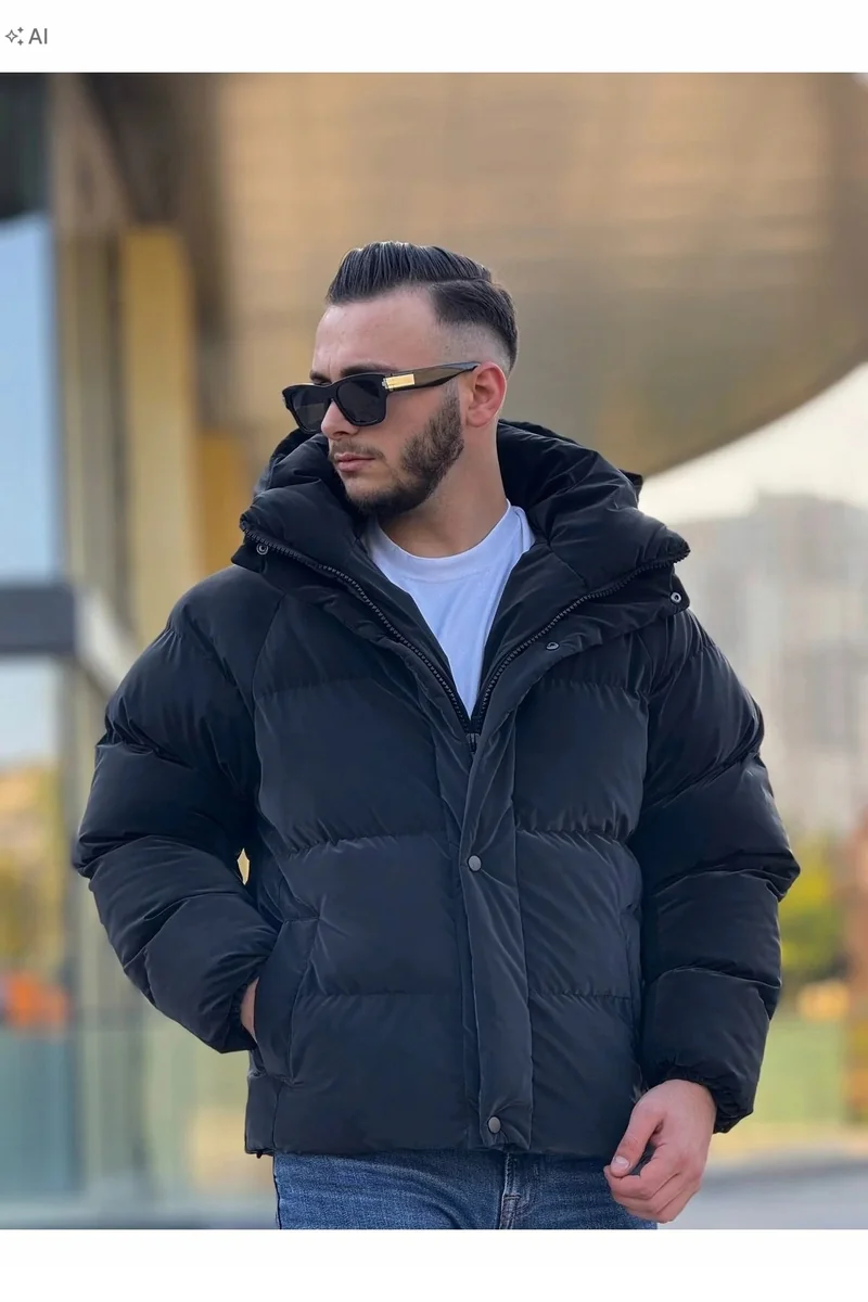 CIEPŁA PIKOWANA KURTKA MĘSKA Z KAPTUREM W STYLU SPORTOWYM M 5IA