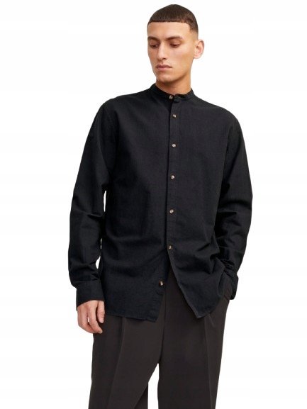 JACK & JONES KOSZULA MĘSKA CASUAL Z LENEM STÓJKA DŁUGI RĘKAW S 2N2A