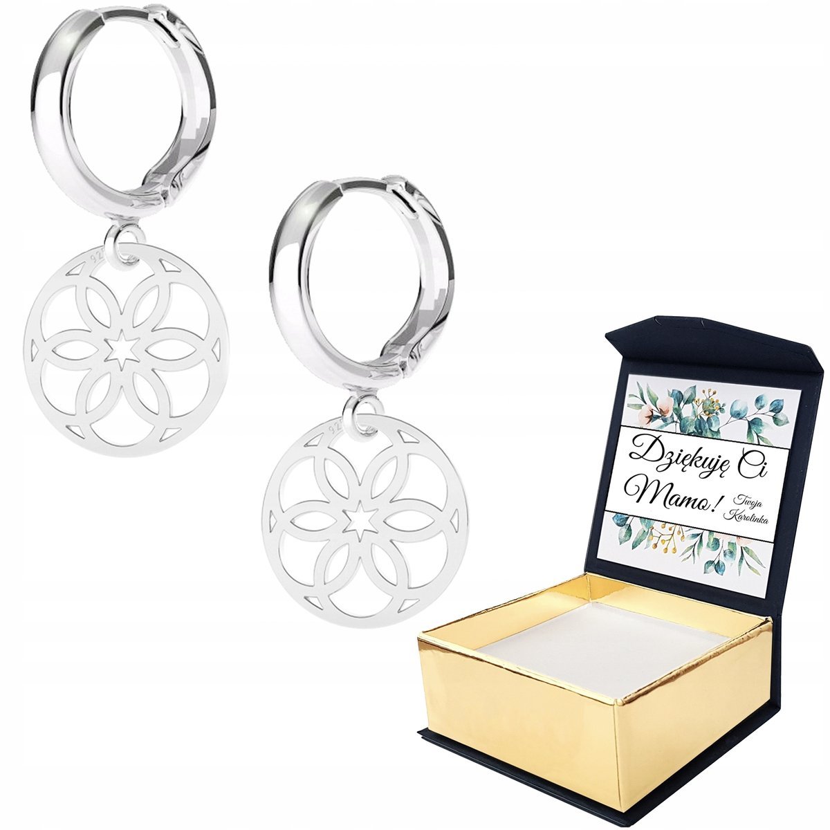 Kolczyki srebrne Rozeta Ażurowa 925 WŁASNY NADRUK