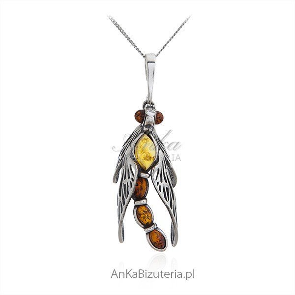 ankabizuteria.pl Srebrna zawieszka z bursztynem WAŻKA