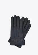 Rękawiczki - Męskie rękawiczki skórzane z paskiem na zatrzask czarne M - miniaturka - grafika 1