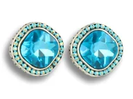 Kolczyki - Klipsy do uszu srebrne z turkusowym kryształkiem, styl vintage - miniaturka - grafika 1