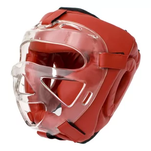 Kask bokserski skórzany z kratą Full Contact Red - Kaski bokserskie i maski - miniaturka - grafika 1