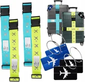 Akcesoria podróżnicze - 4X Pas Bagażowy 4X Etykieta Zawieszka Adresowa Zestaw Do Walizki Bagażu - miniaturka - grafika 1