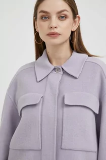 Kurtki damskie - Calvin Klein kurtka wełniana kolor fioletowy przejściowa - grafika 1