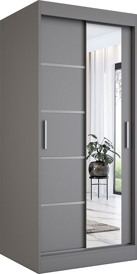 Elior Antracytowa szafa przesuwna z lustrem - Lorenza 2X