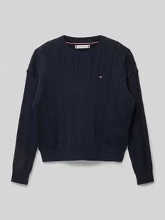 Sweter z dzianiny z wyhaftowanym logo - Swetry dla dziewczynek - miniaturka - grafika 1