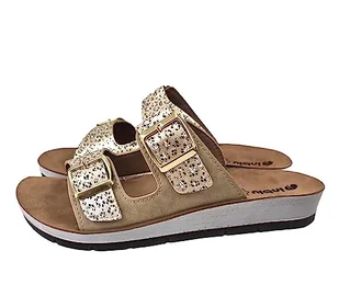 Inblu Kapcie Podwójna Opaska Szczegóły Leopard, Sandały Damskie, Piasek, 39 EU - Kapcie damskie - miniaturka - grafika 1