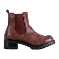 Botki damskie - Jennika Botki Na Platformie czerwone - ButyModne - miniaturka - grafika 1