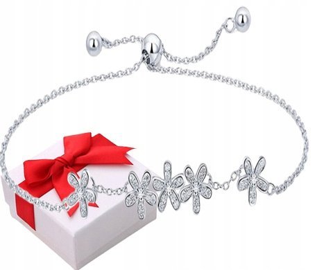 BRANSOLETKA Lśniące STOKROTKI regulowana srebro s925 +pudełko