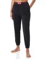 Spodnie sportowe damskie - Calvin Klein Spodnie dresowe damskie, Czarny z logo w kolorze różowej fuksji, S - miniaturka - grafika 1