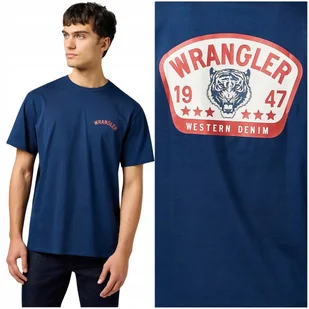 Wrangler GRAPHIC TEE Navy granatowa bawełniana koszulka t-shirt nadruk M - Koszulki męskie - miniaturka - grafika 1