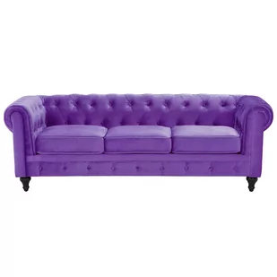 Beliani Sofa trzyosobowa welur fioletowa CHESTERFIELD - Sofy i kanapy - miniaturka - grafika 1