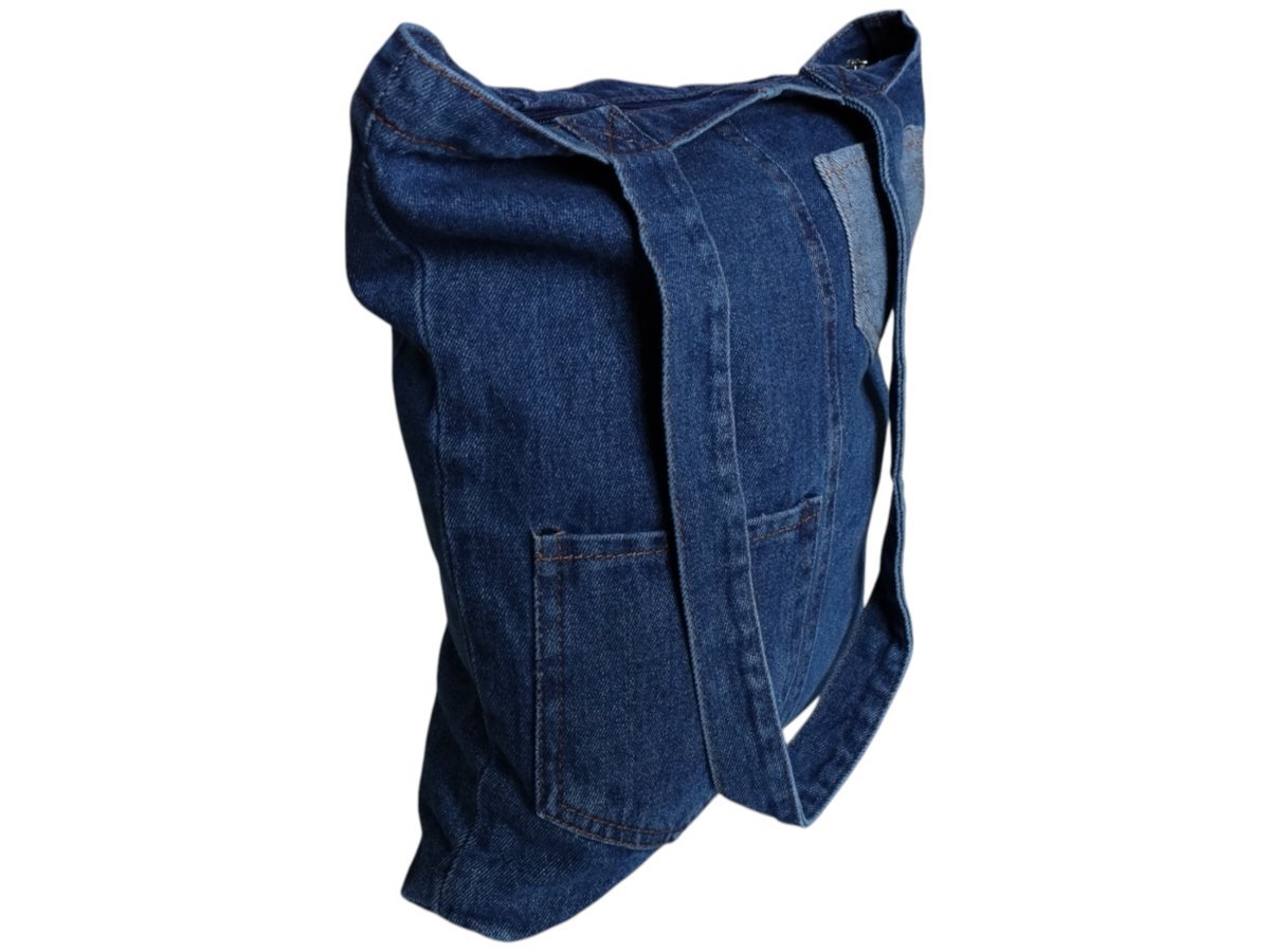 Jeansowa Torba Shopper Na Ramię, Torebka Damska Jeans, Worek - A4
