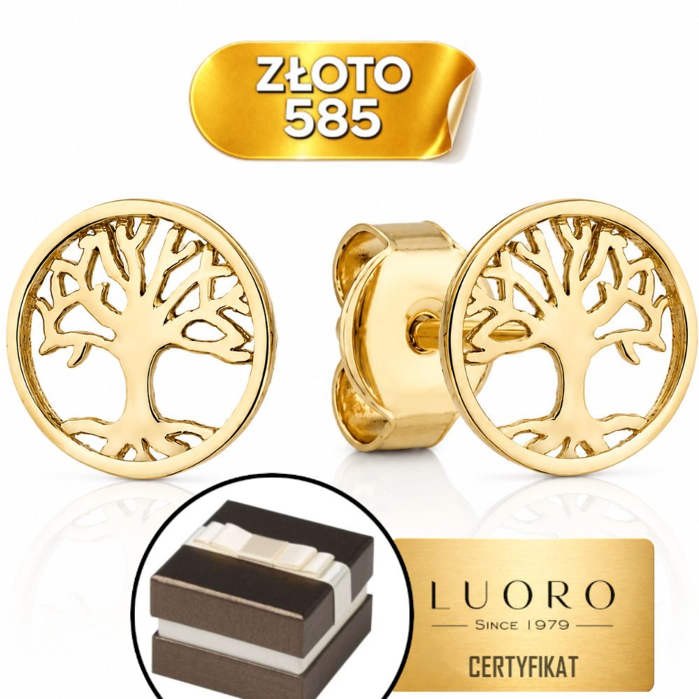 KOLCZYKI ZŁOTE 585 14K DRZEWKO SZCZĘŚCIA 6 MM SZTYFT ELEGANCKIE