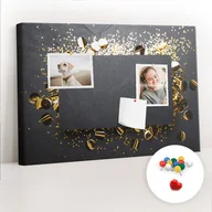 Tablice i flipcharty - Szkolna Tablica korkowa 60x40 cm, Kolorowe Pinezki, wzór Złote konfetti - miniaturka - grafika 1