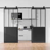 Drzwi wewnętrzne - Drzwi przesuwne podwójne industrialne z szyną natynkową - Czarny i szkło hartowane - 2 x wys. 205 x szer. 83 cm - ARTISTO II - miniaturka - grafika 1