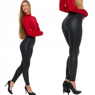Legginsy - Moraj Legginsy Damskie z Wysokim Stanem w Stylu Skórzanym bez kieszeni M - miniaturka - grafika 1