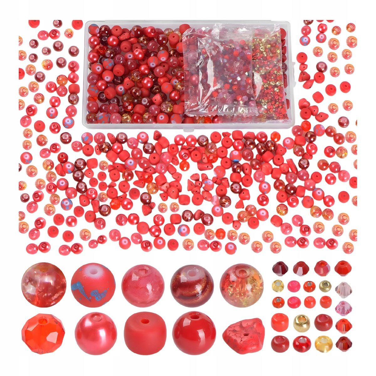 Zestaw koralików do robienia bransoletek biżuterii mix 900 szt. czerwone