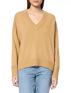 Tommy Hilfiger Damski sweter z mieszanki wełny V-nk, Wieś khaki, XL - Swetry damskie - miniaturka - grafika 1