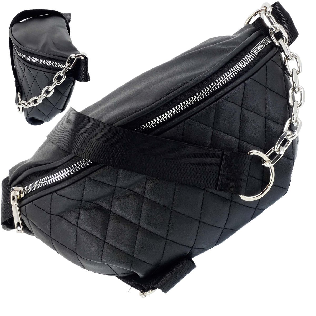 Damska Saszetka Nerka Torebka Crossbody Bag Na Ramię Czarny Pikowana