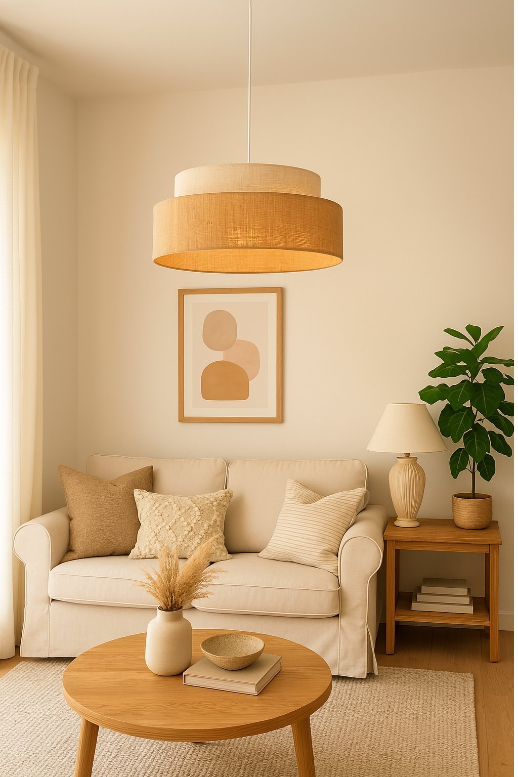 Beżowa lampa sufitowa ZARIA boho rattan, styl skandynawski