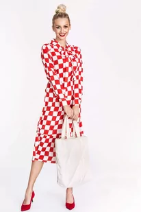 Sukienka w kratę z wiązanym dekoltem Ann Gissy biało-czerwona (XY202117) - Sukienki - miniaturka - grafika 1