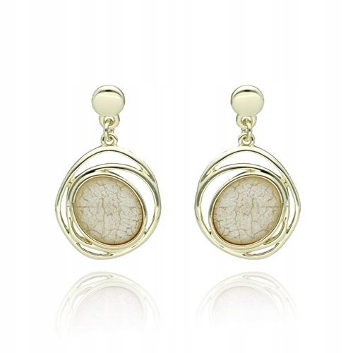 Kolczyki Eleganckie Złote Wiszące Z Żywicą Sztyft Metaloplastyka