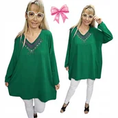 Bluzki damskie - ELEGANCKA TUNIKA KOKARDA CYRKONIE srebro bluzka duży rozmiar 54 56 7XL 3247 - miniaturka - grafika 1