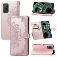 Portfele - Dla OPPO Realme 8 5G Mandala Flower Wytłaczane poziome skórzane etui z klapką i trzema gniazdami kart oraz portfelem i smyczą (czarna) - miniaturka - grafika 1