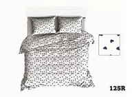 Pościel - Extrapościel Pościel bawełniana 200x220 R125 biała serca serduszka granatowe 316D - miniaturka - grafika 1