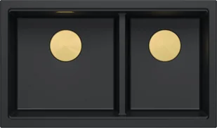 QUADRON LOGAN 120 PURE CARBON (czarny mat) + syfon ZŁOTY (HQL7645U7_PVDG1_I) - Zlewozmywaki - miniaturka - grafika 1