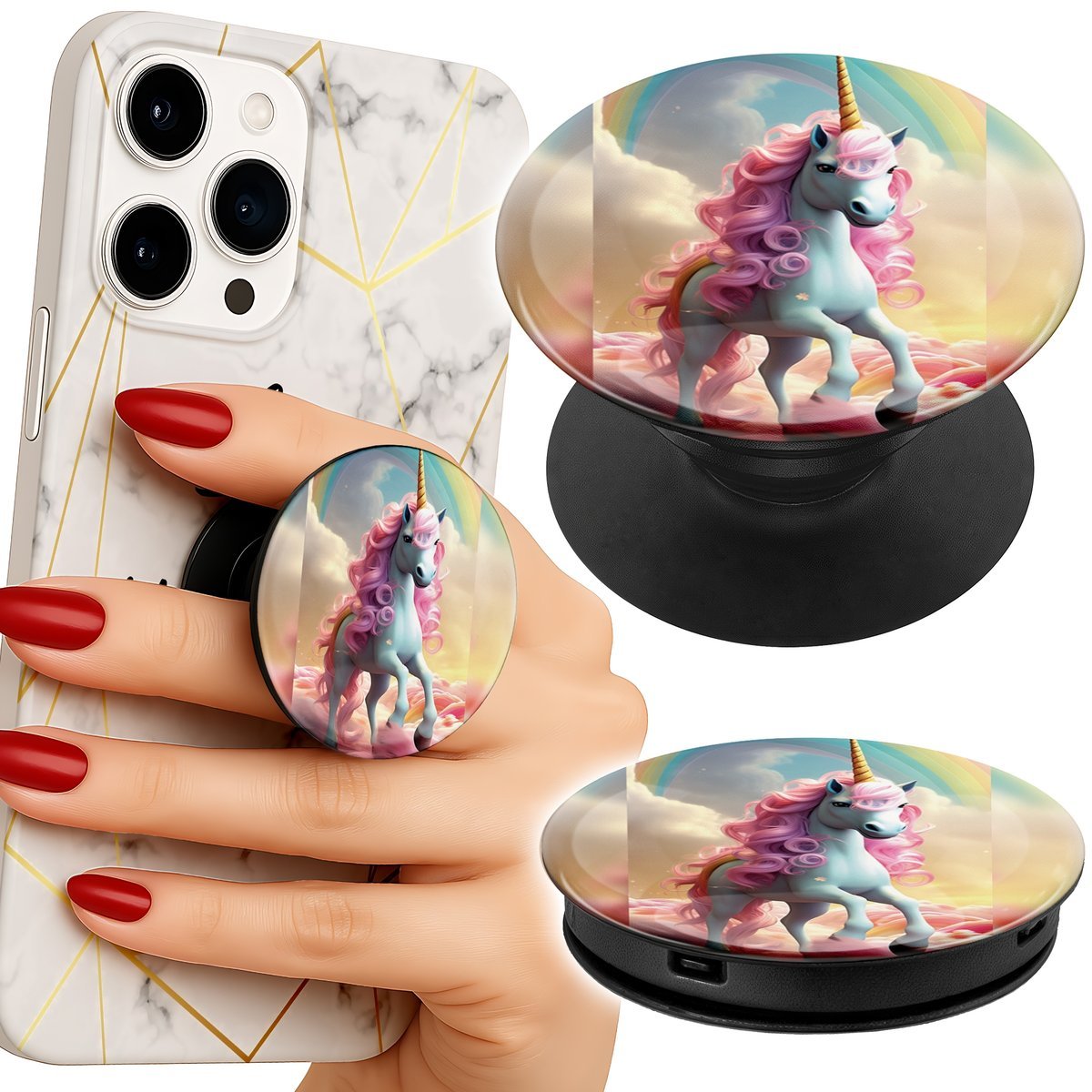 Uchwyt do telefonu Popsocket na palce/stojak JEDNOROŻEC WZORY PREZENT